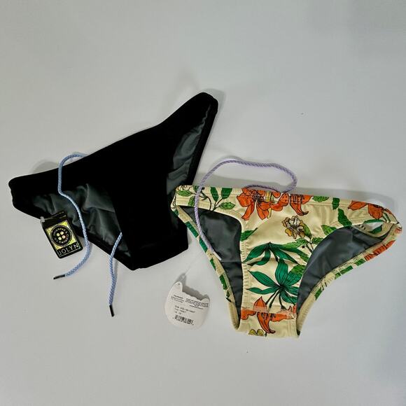 Jolyn Swimwear Bikini Bottoms Bundle NWT XS Black + Floral Print Drawstring Swim - Picture 1 of 11